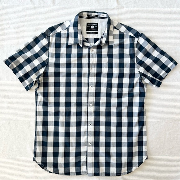 Men’s Cactus Blue & white Gingham Button Down Short Sleeve Shirt - Picture 2 of 10